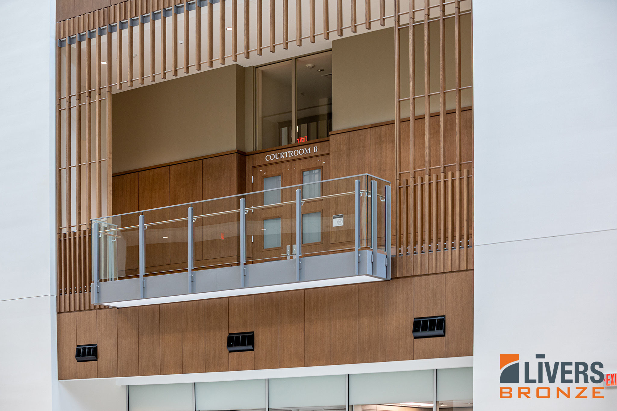Livers Bronze Belmont Powder Coated Steel Railings were installed at the Lobby Stair and Interior Balconies at the US Court House in San Antonio Texas and were made in the USA