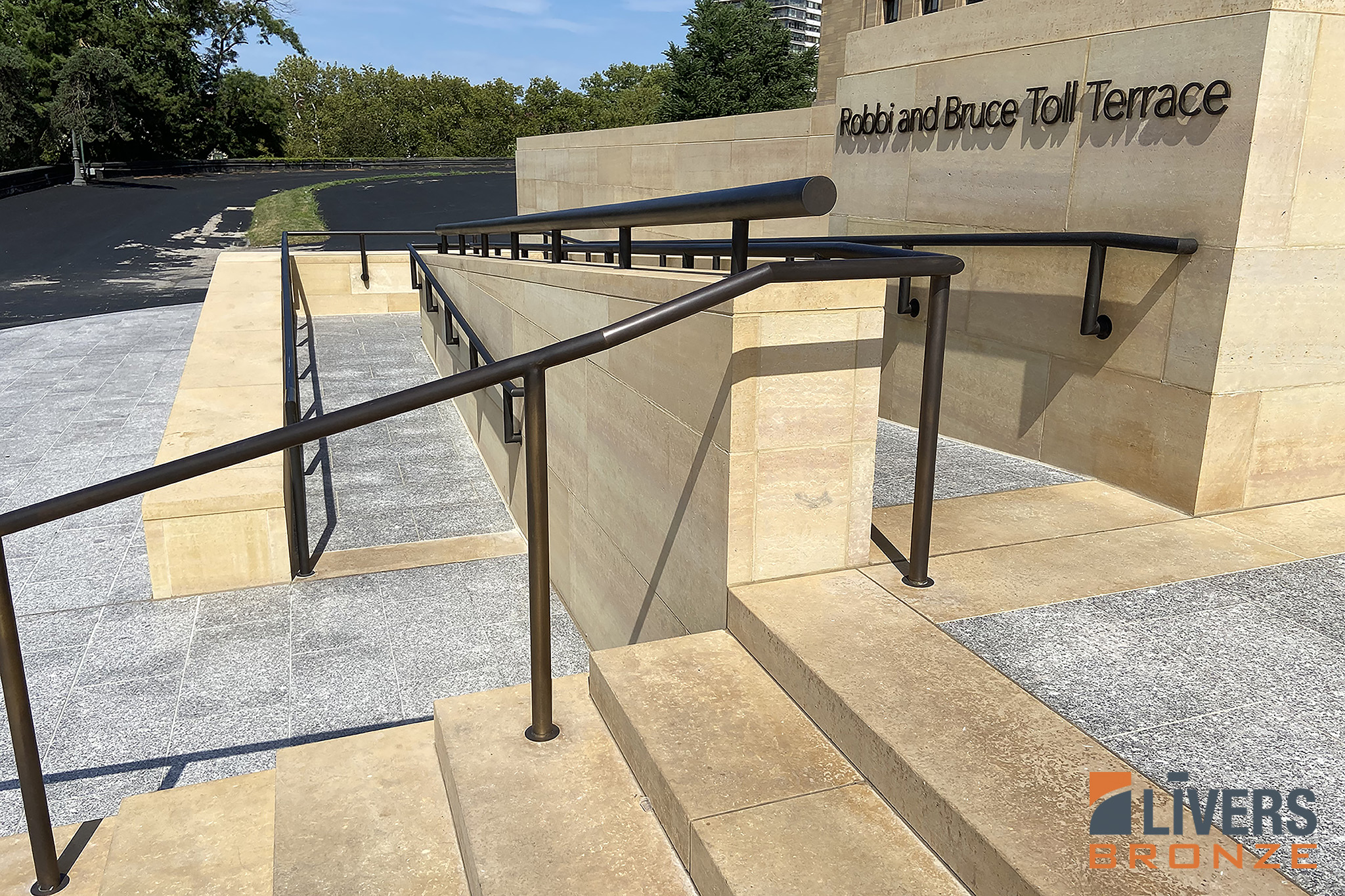 Livers Bronze Custom Bronze Railings were installed at the Lobby Stairs and Exterior Stairs at the Philadelphia Museum Of Art and were made in the USA.