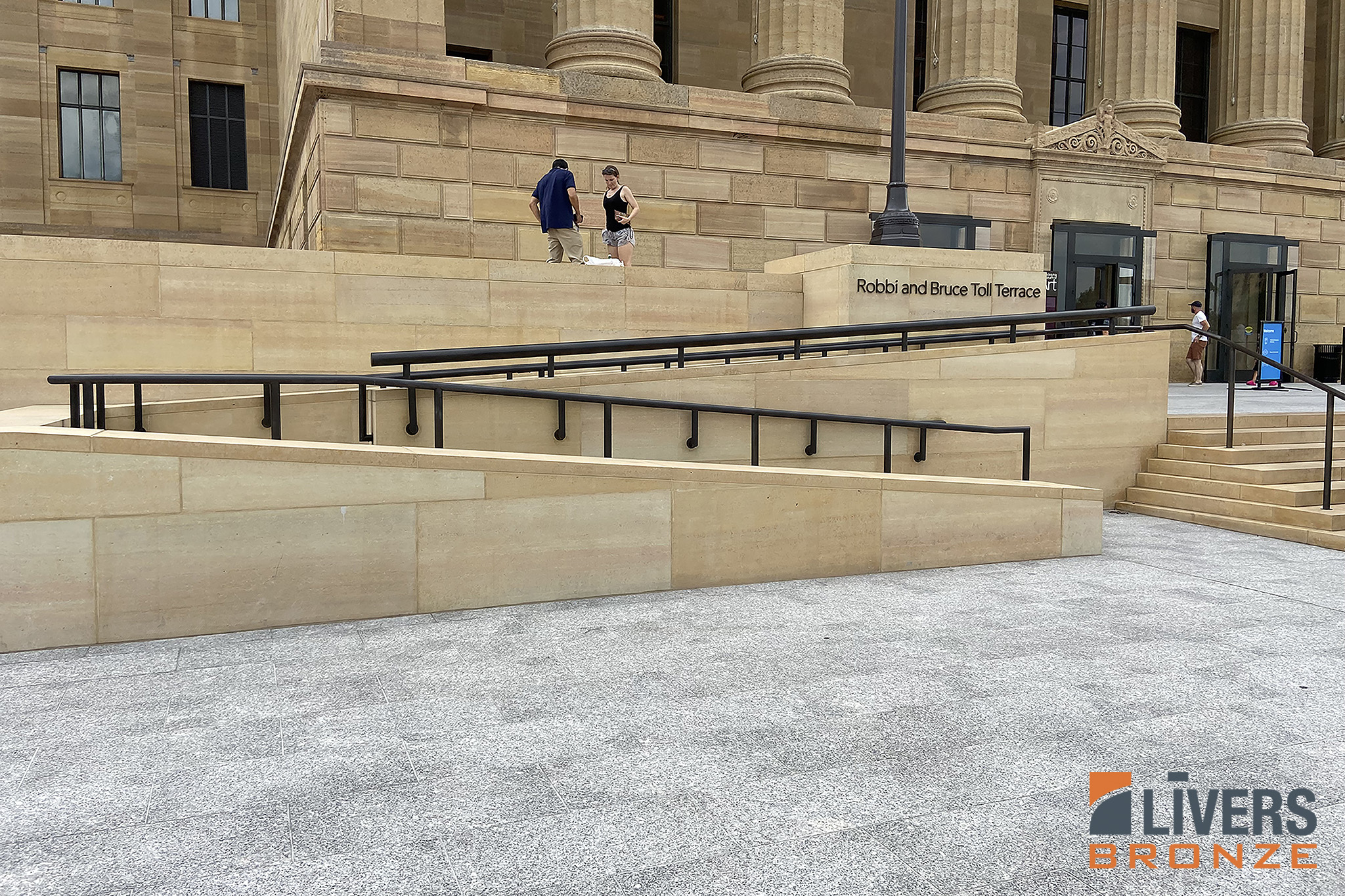 Livers Bronze Custom Bronze Railings were installed at the Lobby Stairs and Exterior Stairs at the Philadelphia Museum Of Art and were made in the USA.