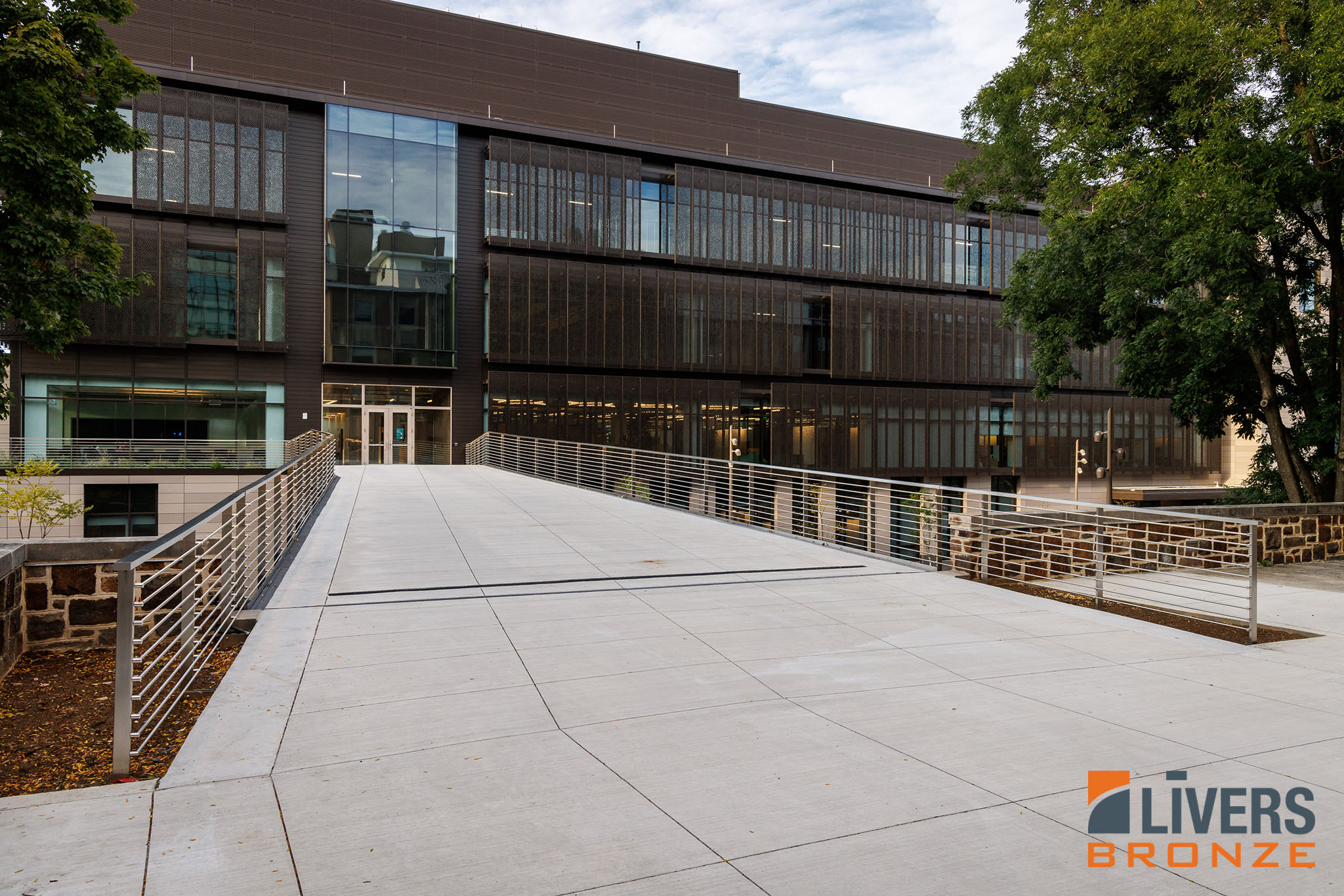Livers Bronze LED Railings installed at the exterior pedestrian ramp at Lehigh University are Made in the USA