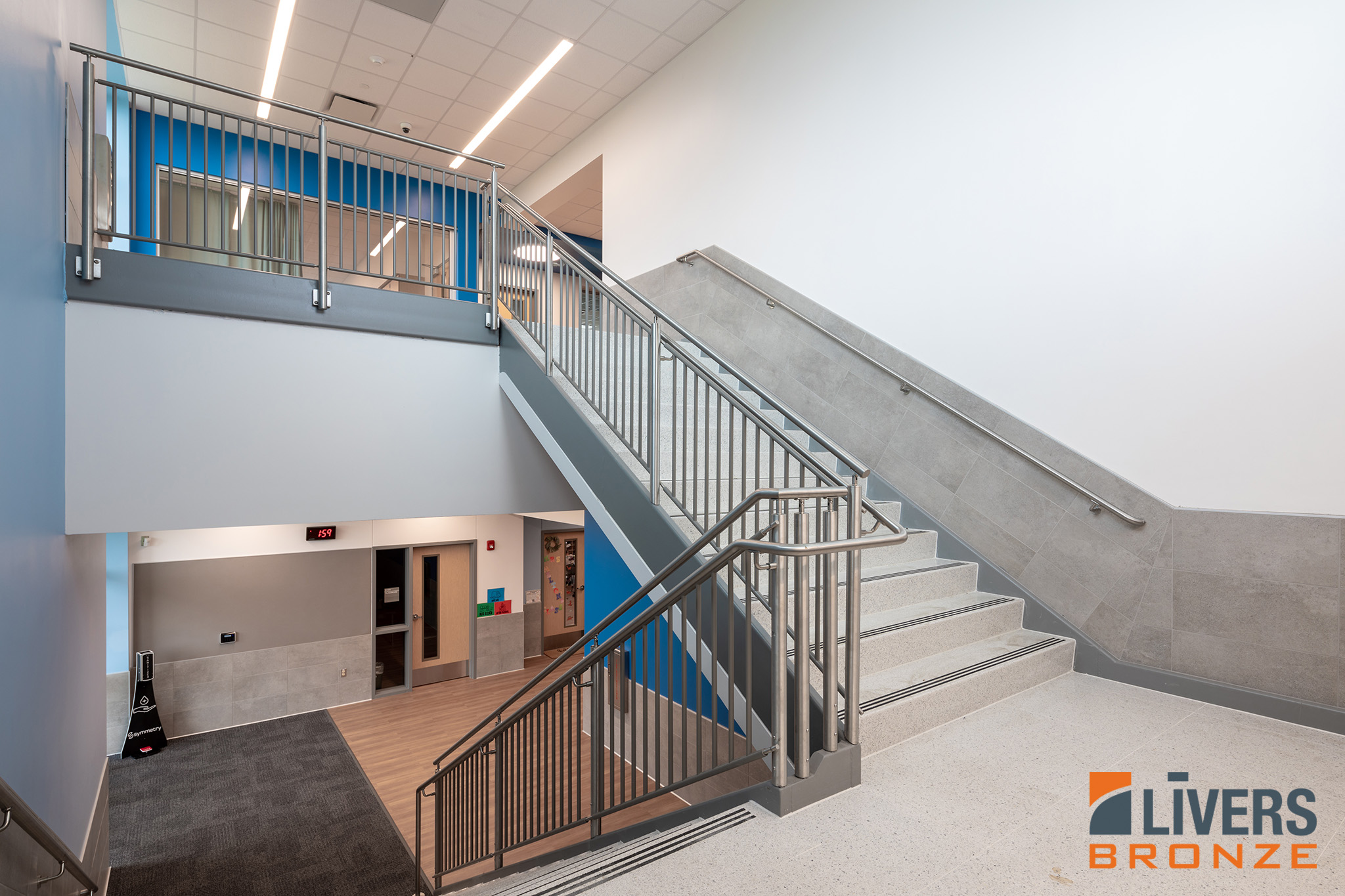 Livers Bronze Mirage with Stainless Steel Picket Railings were installed in the interior stairway at Red Bud Elementary School, Austin, Texas, and are Made in the USA