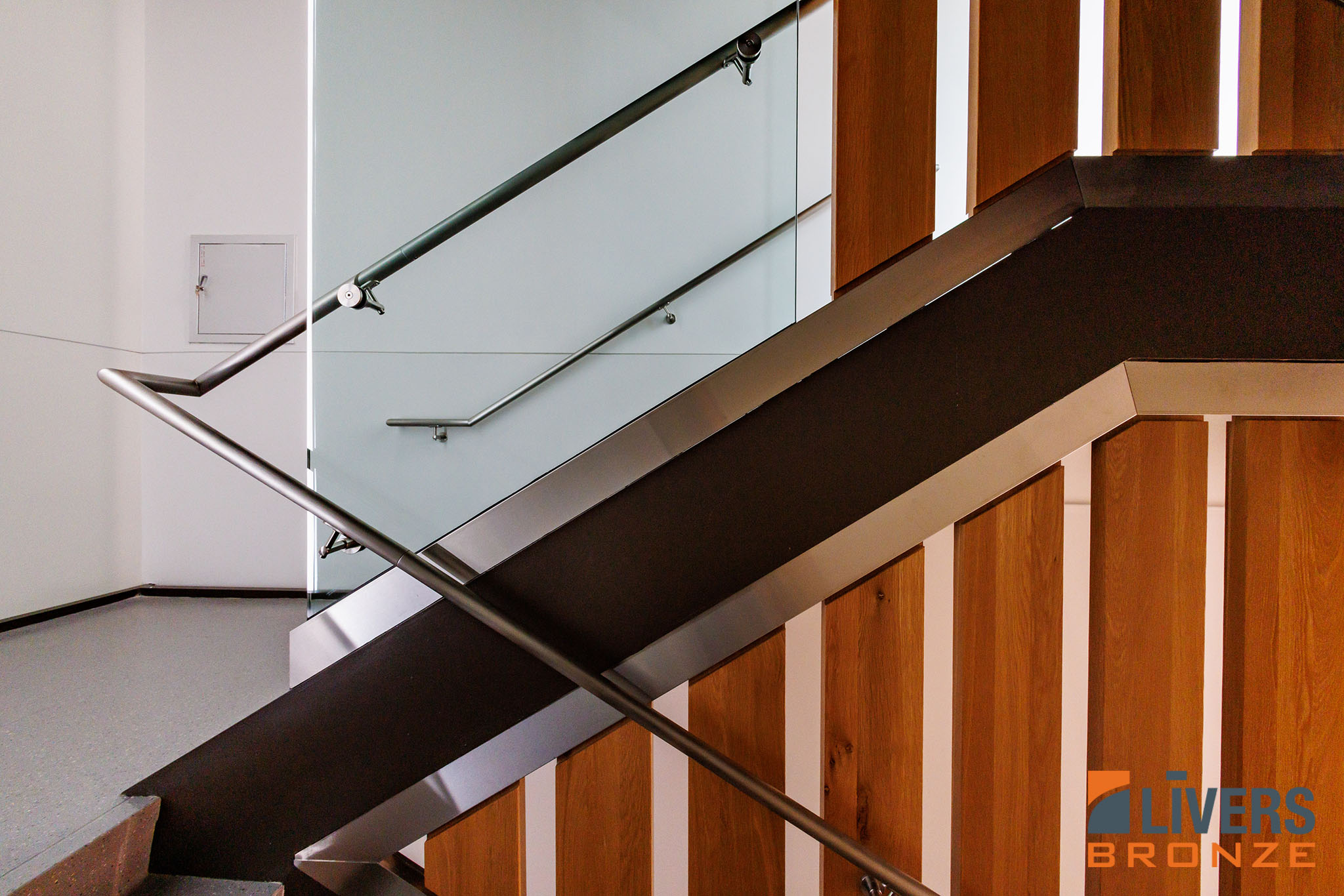 Livers Bronze Struct-U-Rail Commercial Glass Railing System was installed in the interior stairway at Lehigh University's Health, Science & Technology Building and is Made in the USA.