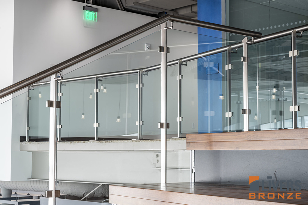 Livers Bronze Belmont Stainless Steel Railings were installed at the Collaboration Stair and Interior Balcony at the new Student Life Center at Des Moines Area Community College and were Made in the USA.