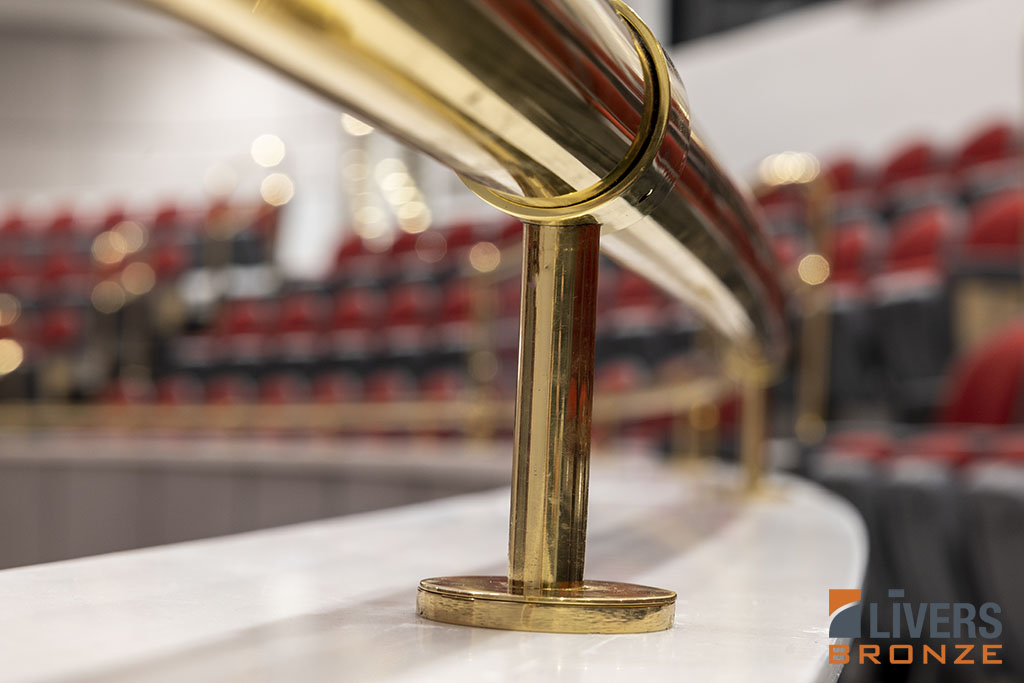 Livers Bronze Traditional Polished Custom Brass railings were installed at the auditorium at East High School in Des Moines, Iowa, and were Made in the USA.