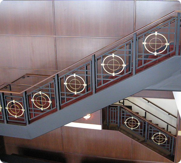Panel railing with gold and black